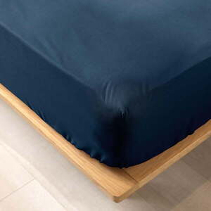 Sötétkék gumis bio pamut lepedő 160x200 cm Biolina – douceur d'intérieur kép