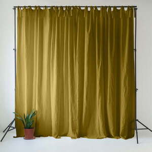 Okkersárgás-zöld len függöny 140x250 cm Moss Green – Linen Tales kép