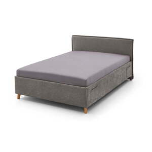 Szürke kárpitozott ágyneműtartós gyerekágy ágyráccsal 140x200 cm Fun – Meise Möbel kép