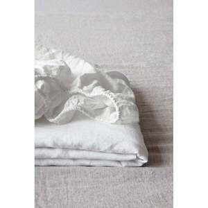 Fehér gumis len lepedő 200x200 cm White – Linen Tales kép