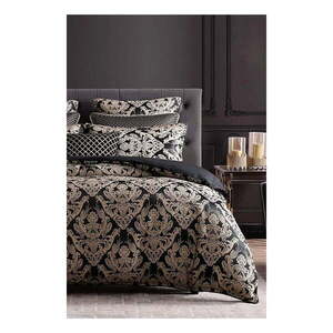 Fekete kétszemélyes-hosszabbított renforcé pamut ágyneműhuzat lepedővel-négyrészes 200x220 cm Damask – Mila Home kép