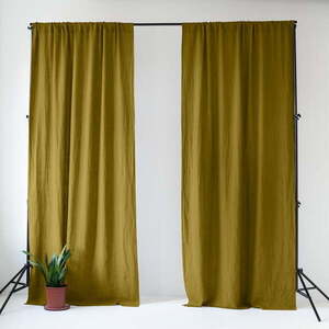 Okkersárgás-zöld len függöny 140x250 cm Moss Green – Linen Tales kép