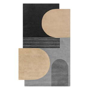 Fekete-szürke kézi szövésű gyapjú szőnyeg 150x240 cm Lozenge Monochrome – Flair Rugs kép