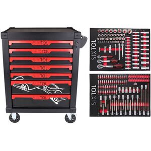 SIXTOL műhelykocsi szerszámokkal, Mechanic Trolley Kevin 182, 7 fiók, 182 darab szerszám kép