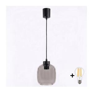 Brilagi - LED függőlámpa zsinóron R GLASS 1xE27/60W/230V átm. 14 cm fekete/füstszürke NSTK7758+TK6439A kép