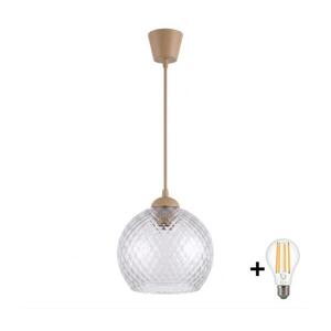 Brilagi - LED csillár zsinóron R GLASS 1xE27/60W/230V átm. 25 cm bézs/füstszürke NSTK7486+TK8619A kép
