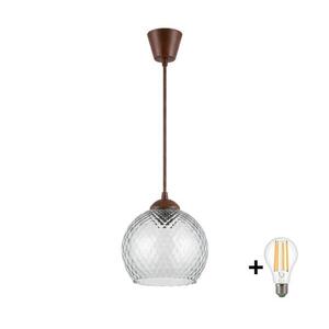Brilagi - LED függeszték R GLASS drótkábellel 1xE27/60W/230V Ø 25 cm barna/füstszürke NSTK7486+TK8611A kép