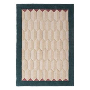 Natúr színű-kékeszöld kézi szövésű gyapjú szőnyeg 160x230 cm Apex Border Wool – Flair Rugs kép