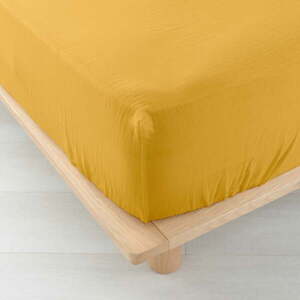 Sárga gumis muszlin lepedő 160x200 cm Angelia – douceur d'intérieur kép