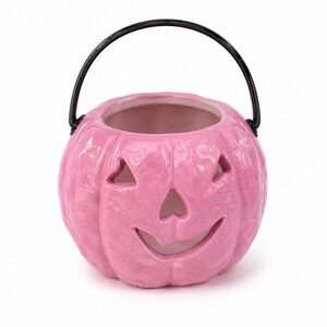 HALLOWEEN kerámia mini tök lámpás 7 cm , rózsaszín kép