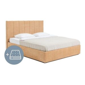 Mustársárga kárpitozott ágyneműtartós franciaágy matraccal, ágyráccsal 180x200 cm Thessa Bold Line – Bonami Selection kép
