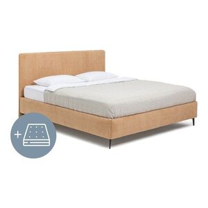 Mustársárga kárpitozott franciaágy matraccal, ágyráccsal 180x200 cm Noira Slim – Bonami Selection kép