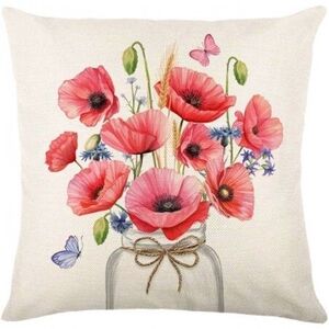 Len párnahuzat POPPY FLOWERS 45x45 cm, bézsínű kép