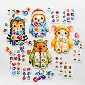Montessori utazós játék – Gombok az állatoknak kép