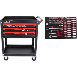 SIXTOL műhelyikocsi Mechanic Trolley Jason 80, 3 fiókkal, 1 polccal, 80 szerszámmal kép