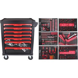 SIXTOL Mechanic Trolley Kevin 274 Szerszámos kocsi, 7 fiók, 274 db szerszám kép