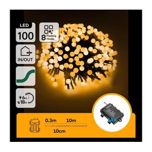 B.V. - LED kültéri karácsonyi fényfüzér 100xLED/8 üzemmód 3xAA 10, 3m IP44 meleg fehér B10303K5I kép