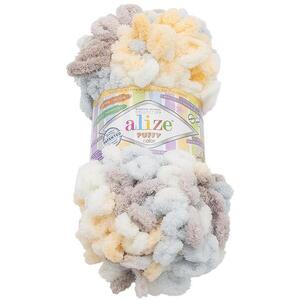 Vlnika Puffy color 100 g - 6463 fehér, világoskék, bézs, világosbarna kép