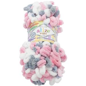 Vlnika Puffy color 100 g, - 6370 fehér, szürke, rózsaszín kép