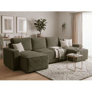 Kinyitható U alakú ülőgarnitúra SMART BOUCLE 303x143 cm, sötétzöld kép