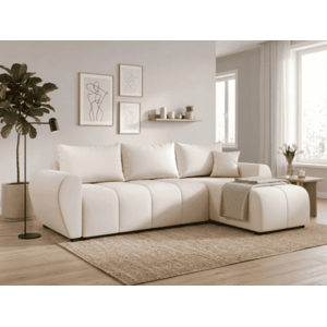 SEVIO L alakú kihúzható sarokkanapé, 246x145 cm, krémszínű, univerzális + 2 párna INGYEN kép