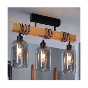 Brilagi - Felületre szerelt csillár WOOD GLASS 3xE27/60W/230V fenyő/fekete/füstszürke EG44074+3xNSTK7757 kép