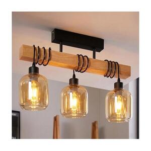 Brilagi - Felületre szerelhető csillár WOOD GLASS 3xE27/60W/230V fenyő/fekete/füstbarna EG44074+3xNSTK7765 kép
