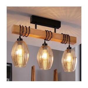 Brilagi - Felületre szerelhető csillár WOOD GLASS 3xE27/60W/230V fenyő/fekete/füstös bézs EG44074+3xNSTK7499 kép