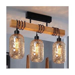 Brilagi - Felületre szerelhető csillár WOOD GLASS 3xE27/60W/230V fenyő/fekete/füstbarna EG44074+3xNSTK7702 kép
