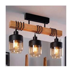 Brilagi - Felületre szerelt csillár WOOD GLASS 3xE27/60W/230V fenyő/fekete/füstös barna EG44074+3xNSTK7324 kép