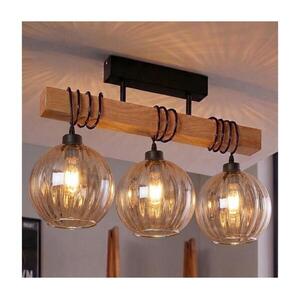 Brilagi - Felületre szerelhető csillár WOOD GLASS 3xE27/60W/230V fenyő/fekete/füstbarna EG44074+3xNSTK7482 kép