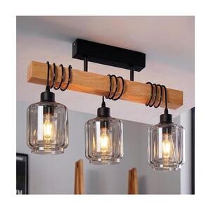 Brilagi - Felületre szerelt csillár WOOD GLASS 3xE27/60W/230V fenyő/fekete/füstös bézs EG44074+3xNSTK7399 kép