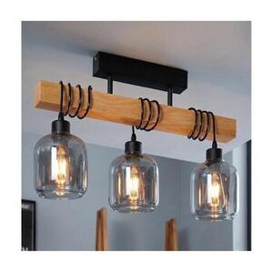Brilagi - Felületre szerelhető csillár WOOD GLASS 3xE27/60W/230V fenyő/fekete/füstszürke EG44074+3xNSTK7758 kép