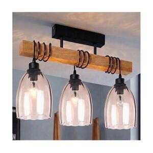 Brilagi - Felületre szerelhető csillár WOOD GLASS 3xE27/60W/230V fenyő/fekete/füstbézs EG44074+3xNSTK7393 kép