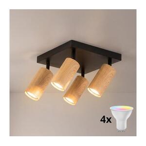 Brilagi - LED RGBW dimmelhető spotlámpa SELE SQUARE 4xGU10/6, 5W/230V fekete/tölgy BG5265+4xAI0589 kép