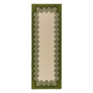 Zöld-natúr színű kézi szövésű gyapjú futószőnyeg 80x230 cm Wiggle Wool – Flair Rugs kép
