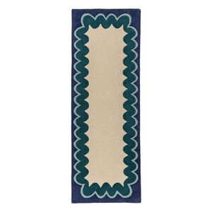 Natúr színű-kékeszöld kézi szövésű gyapjú futószőnyeg 80x230 cm Wiggle Wool – Flair Rugs kép