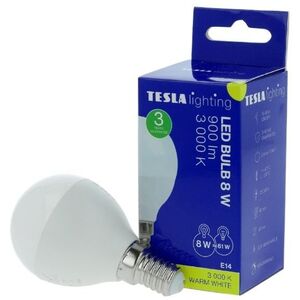 TESLA LED izzó miniglobe BULB E14, 8W, melegfehér kép