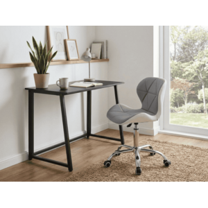 Irodai szett ZARIMO asztal 80x40 cm, fekete + AVOLA fotel öko bőrből, szürke-fehér kép