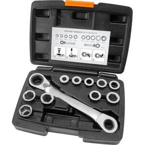EXTOL PREMIUM 8816343 racsnis kulcs és betétek, 11 darabos készlet, 8-19mm kép