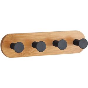 MSV YONO Öntapadós fogas, 4 kampó, fekete, bambusz és acél, 18×4, 5×3, 6 cm kép