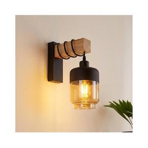 Brilagi - Falilámpa WOOD GLASS 1xE27/60W/230V fenyő/fekete/füstbarna EG44078+NSTK7324 kép