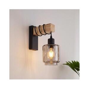 Brilagi - Fali lámpa WOOD GLASS 1xE27/60W/230V fenyő/fekete/füstös bézs EG44078+NSTK7399 kép