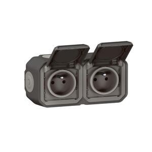 Legrand - Kültéri dupla dugalj 250V/16A PLEXO IP55 antracit 069788L kép