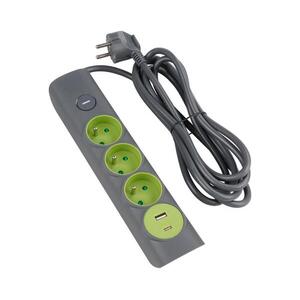 - Hosszabbító kábel kapcsolóval 3 aljzat E típus + 1xUSB-A + 1xUSB-C 1, 4m szürke 52001121 kép