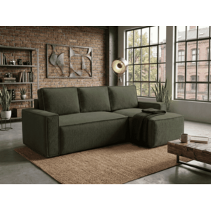 SMART BOUCLE L alakú kihúzható, megfordítható sarokkanapé 232x143 cm, sötétzöld kép