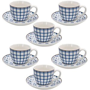 Tognana COTTAGE 6 darabos kávéscsésze és csészealj készlet, kék-fehér, 80 ml kép
