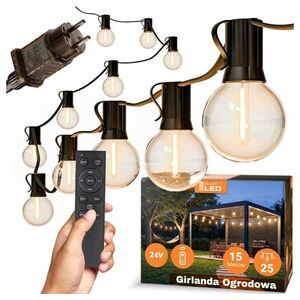 Smart LED szabályozható fényerejű kerti fényfüzér távirányítóval, 15 m, 25× E12 LED izzó kép