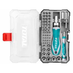 TOTAL-TOOLS Racsnis és órás csavarhúzó készlet anyákkal és bitekkel, 55 db, ipari kép