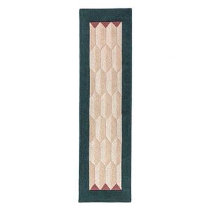 Natúr színű-kékeszöld kézi szövésű gyapjú futószőnyeg 60x230 cm Apex Border Wool – Flair Rugs kép